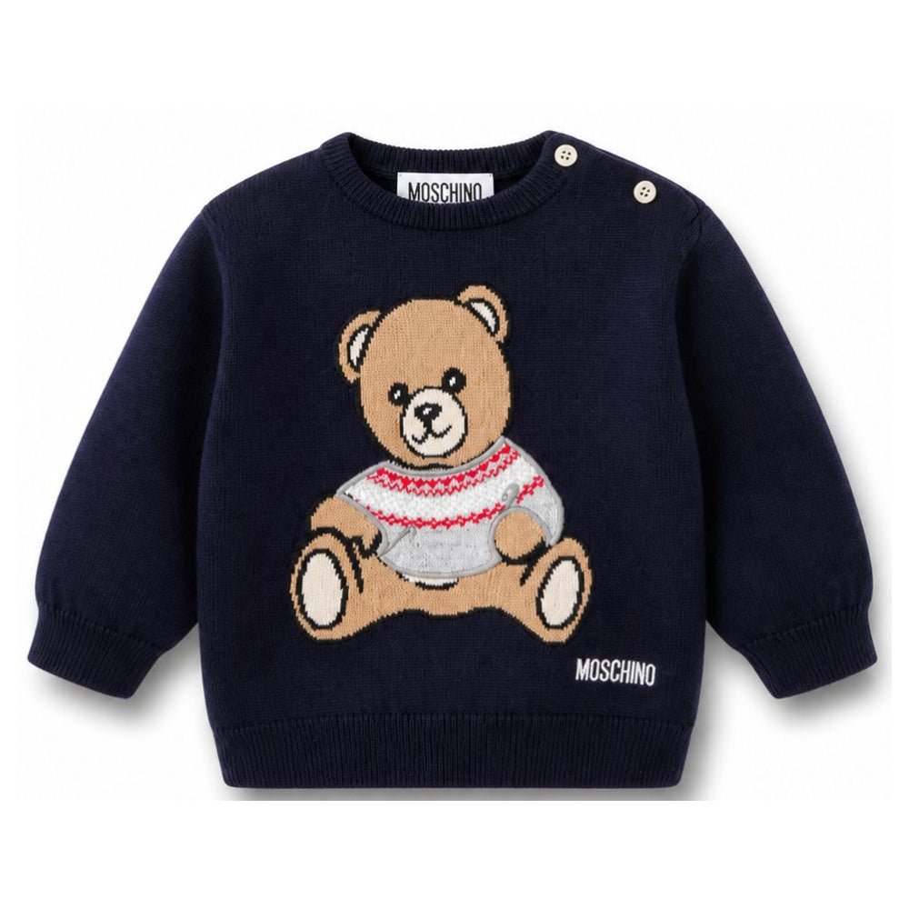 Maglione per neonato Moschino Kids stampa con teddy MUW00YLHE66 40016 MOSCHINO KIDS