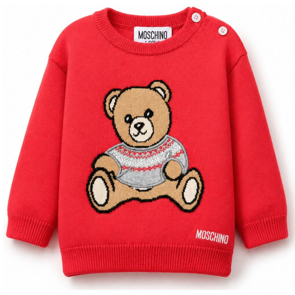 Maglione per neonato Moschino Kids rosso con cucitura a forma di orsetto di peluche MUW00YLHE66 50109 MOSCHINO KIDS