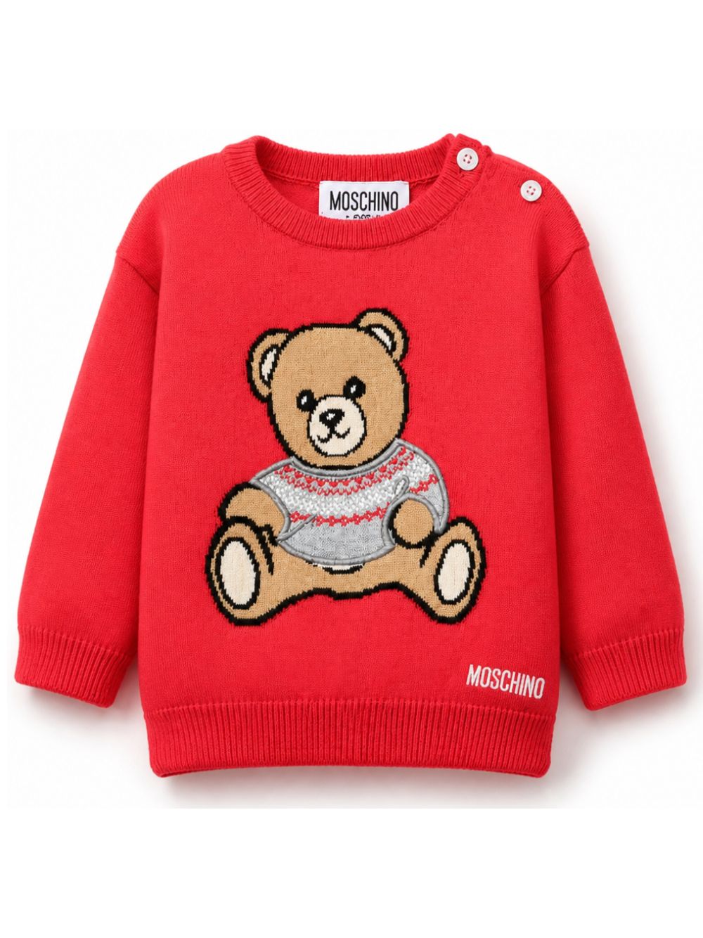 Maglione per neonato Moschino Kids rosso con cucitura a forma di orsetto di peluche MUW00YLHE66 50109 MOSCHINO KIDS