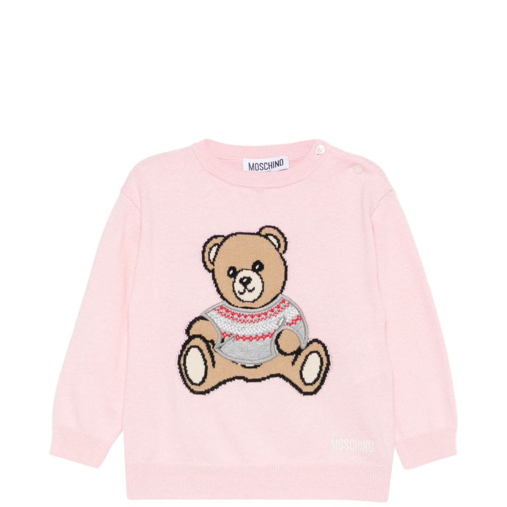 Maglione per neonata Moschino Kids rosa con orsetto di peluche sul davanti MUW00YLHE66 50209 MOSCHINO KIDS