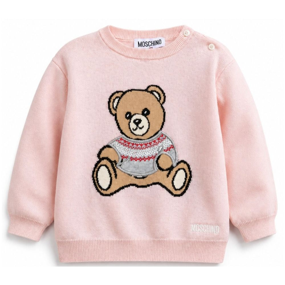 Maglione per neonata Moschino Kids rosa con orsetto di peluche sul davanti MUW00YLHE66 50209 MOSCHINO KIDS