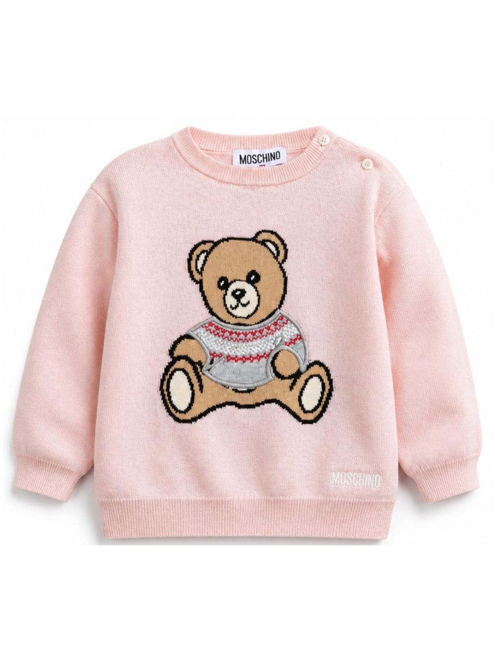 Maglione per neonata Moschino Kids rosa con orsetto di peluche sul davanti MUW00YLHE66 50209 MOSCHINO KIDS