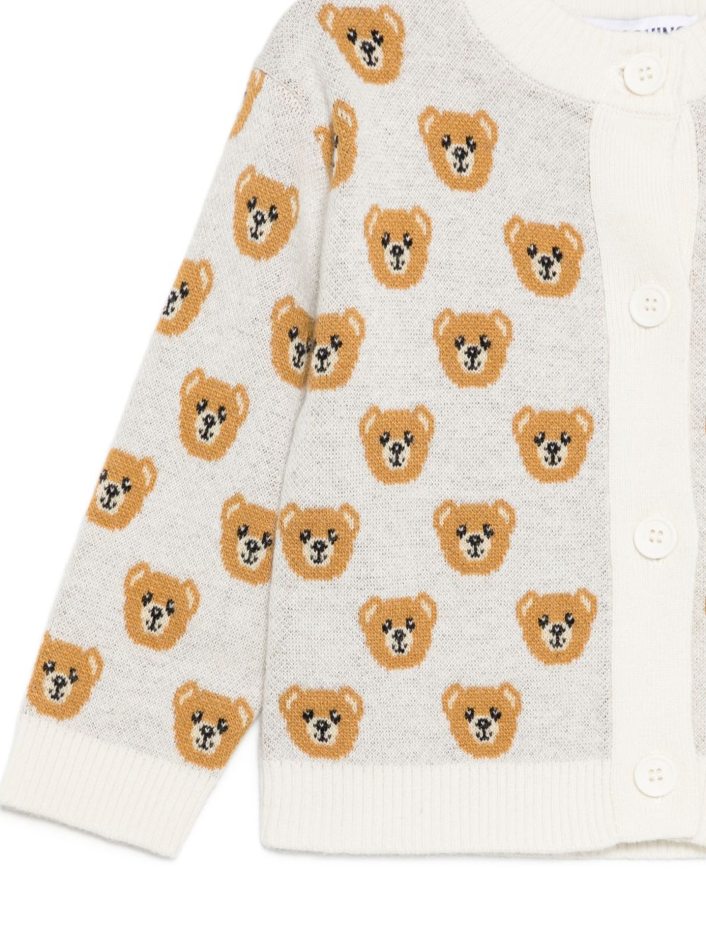 Cardigan per neonato Moschino Kids bianco sporco con stampa orsetto all-over MUW00ZLHE82 10063 MOSCHINO KIDS