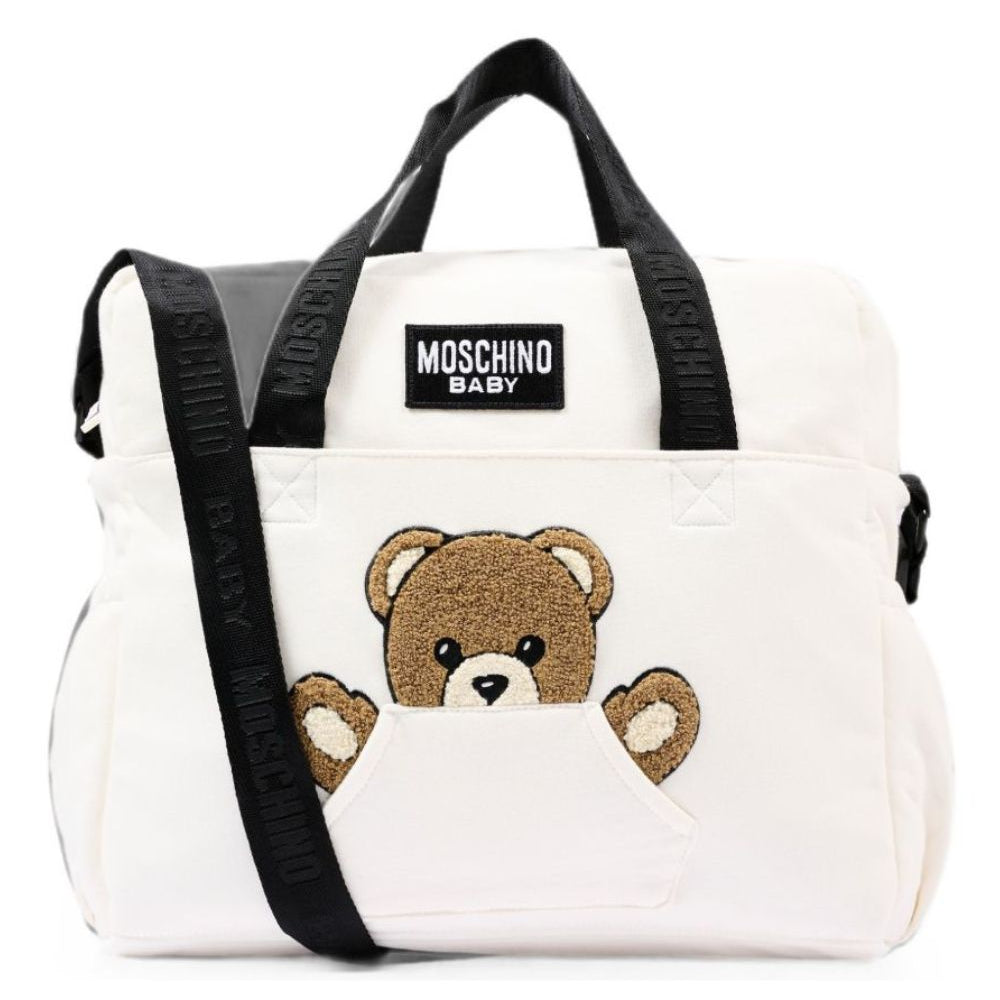 Borsa fasciatoio per neonati Moschino Kids bianca con toppa sul davanti MUX062LCA93 10063 MOSCHINO KIDS