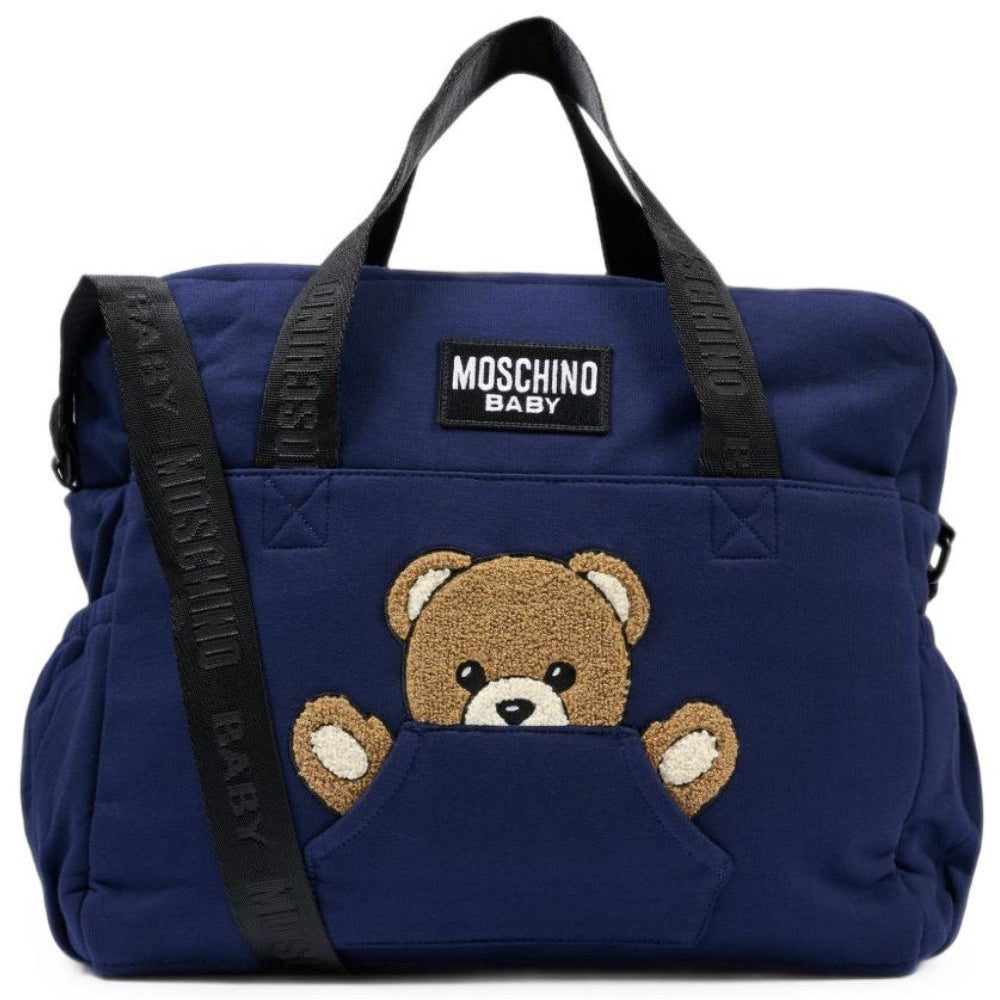 Borsa fasciatoio per neonati Moschino Kids blu con stampa Teddy Bear MUX062LCA93 40016 MOSCHINO KIDS