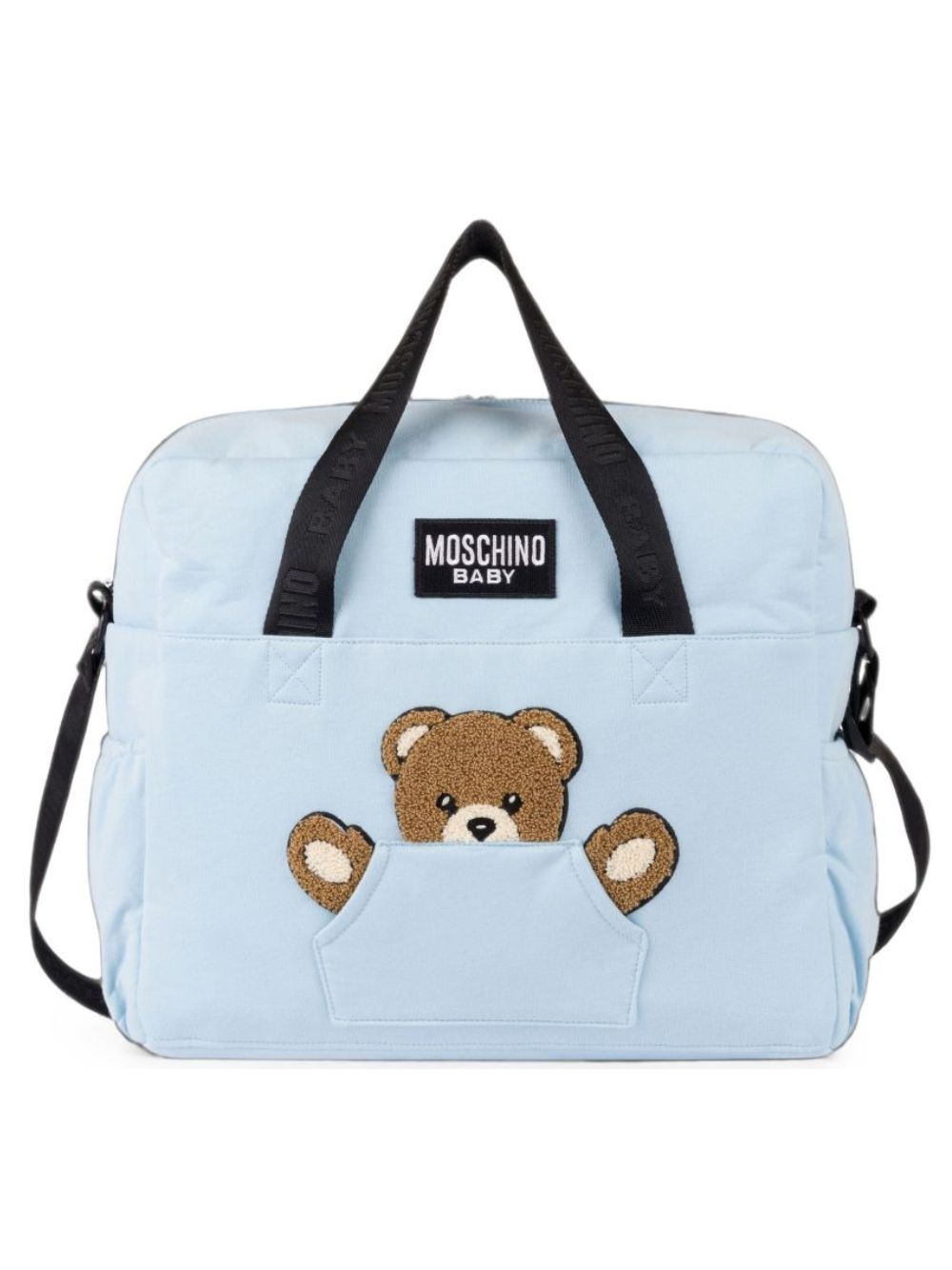 Borsa fasciatoio per neonato Moschino Kids azzurra con toppa sul davanti MUX062LCA93 40304 MOSCHINO KIDS