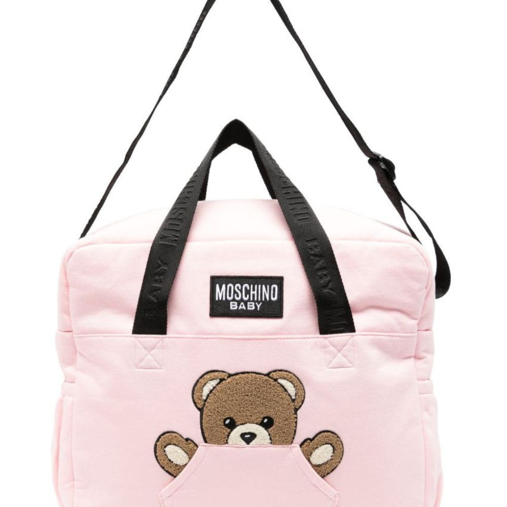 Borsa fasciatoio per neonata Moschino Kids rosa con toppa sul davanti MUX062LCA93 50209 MOSCHINO KIDS