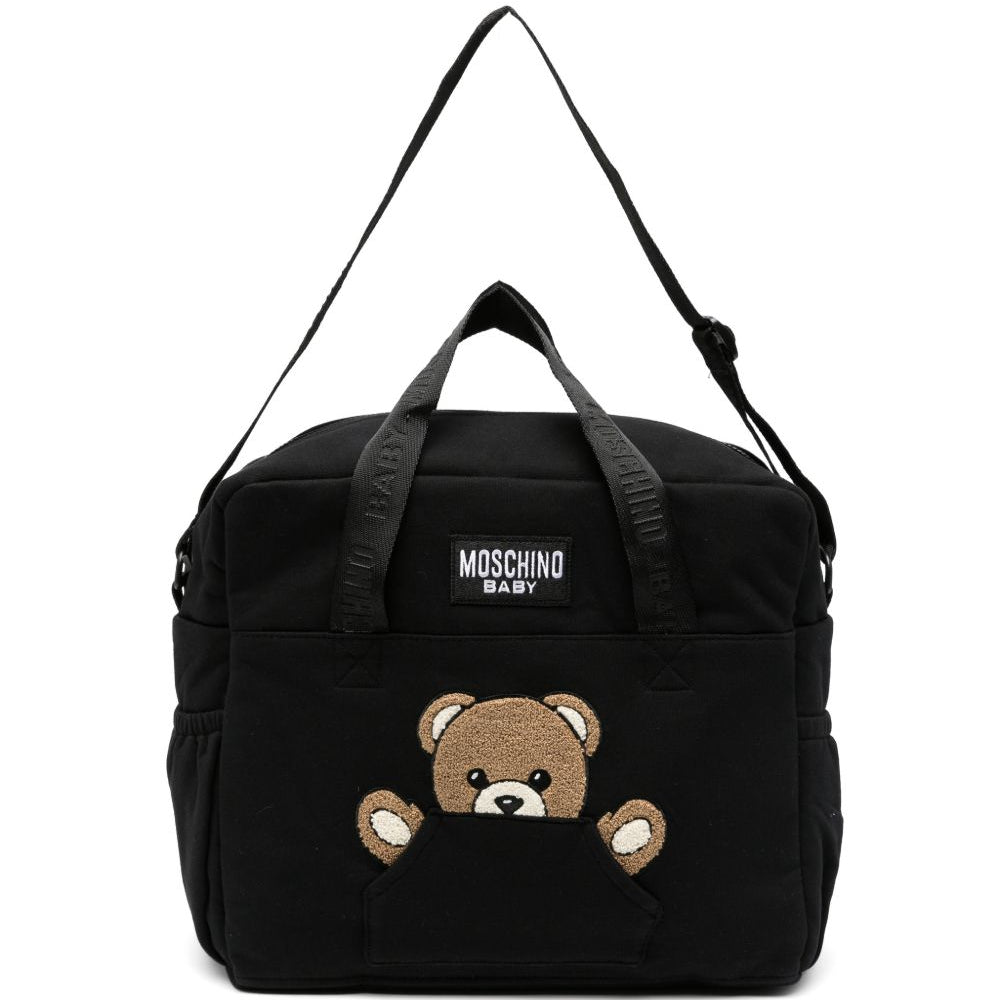 Borsa fasciatoio per neonati Moschino Kids nera con applicazione frontale con orsetto MUX062LCA93 60100 MOSCHINO KIDS
