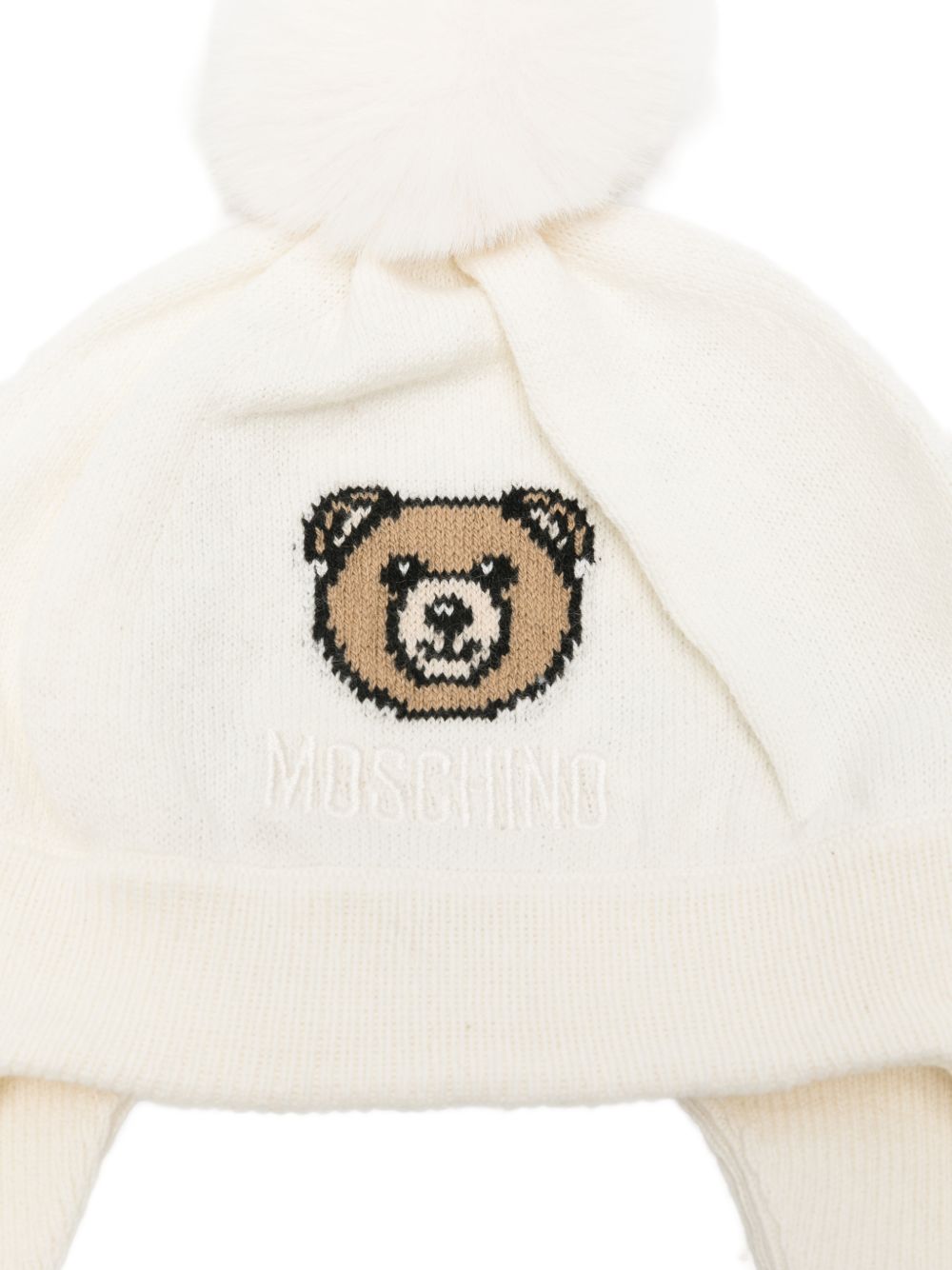 Cappello per neonati Moschino Kids bianco con ricamo Teddy Bear MUX064LHE66 10063 MOSCHINO KIDS