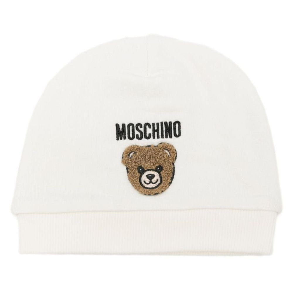 Cappellino per neonati Moschino Kids bianco con ricamo Teddy Bear MUX065LCA93 10063 MOSCHINO KIDS