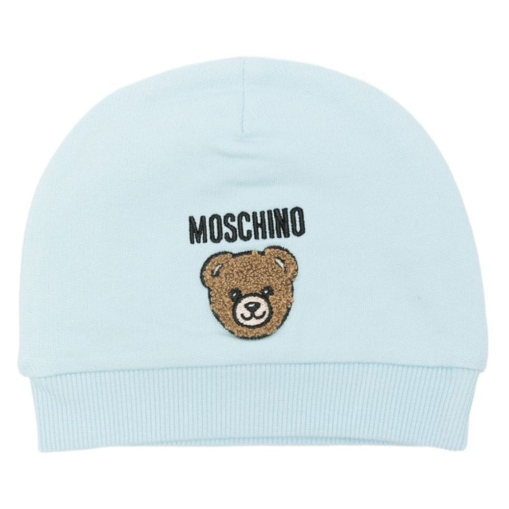 Cappellino per neonato Moschino Kids azzurro con logo ricamato sul davanti MUX065LCA93 40304 MOSCHINO KIDS