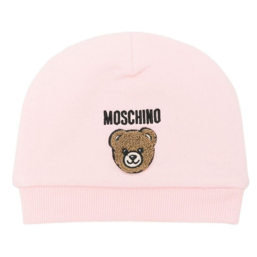 Cappello per neonata Moschino Kids rosa con Teddy Bear ricamato sul davanti MUX065LCA93 50209 MOSCHINO KIDS