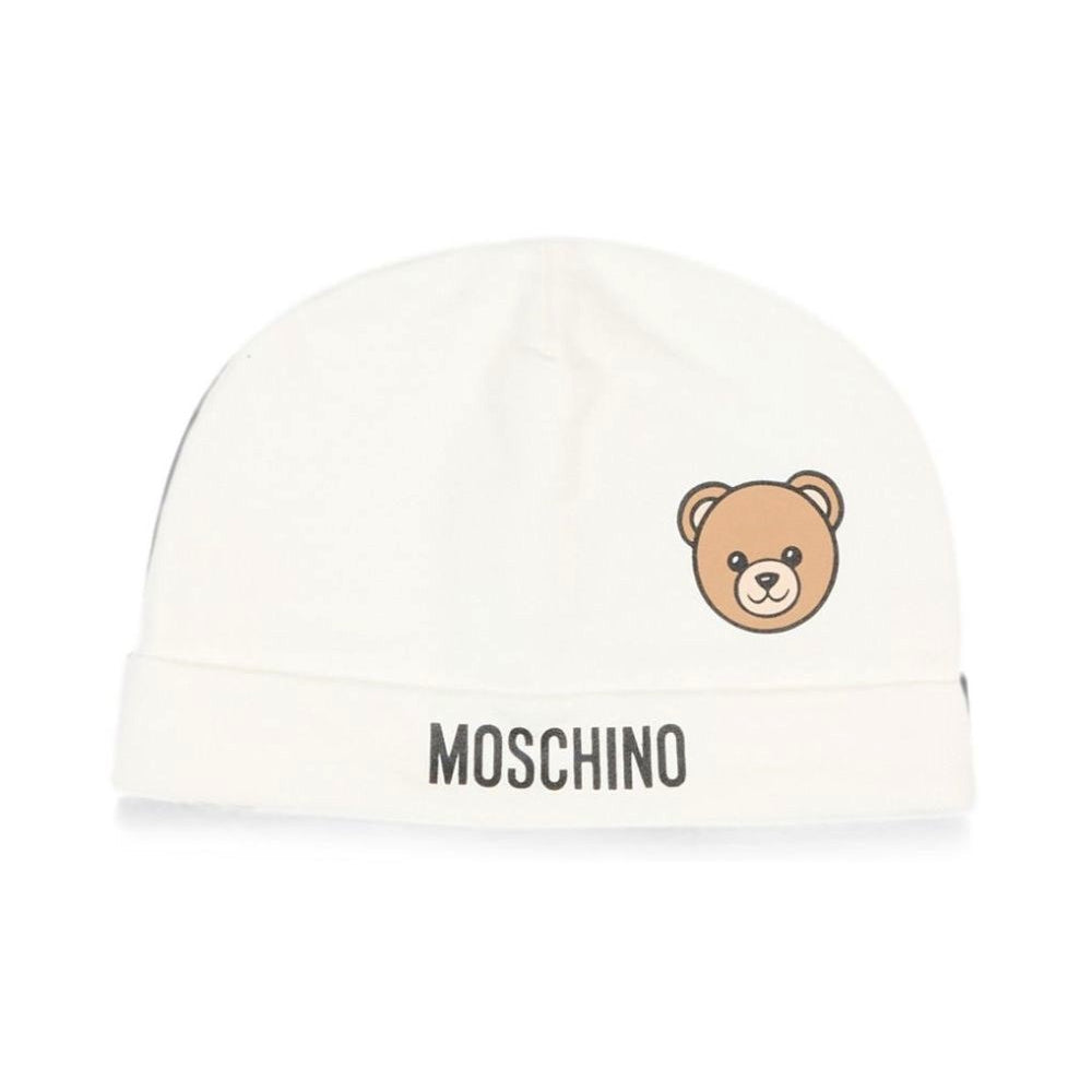Berretto per neonati Moschino Kids bianco con dettaglio Teddy Bear MUX066LCA40 10063 MOSCHINO KIDS