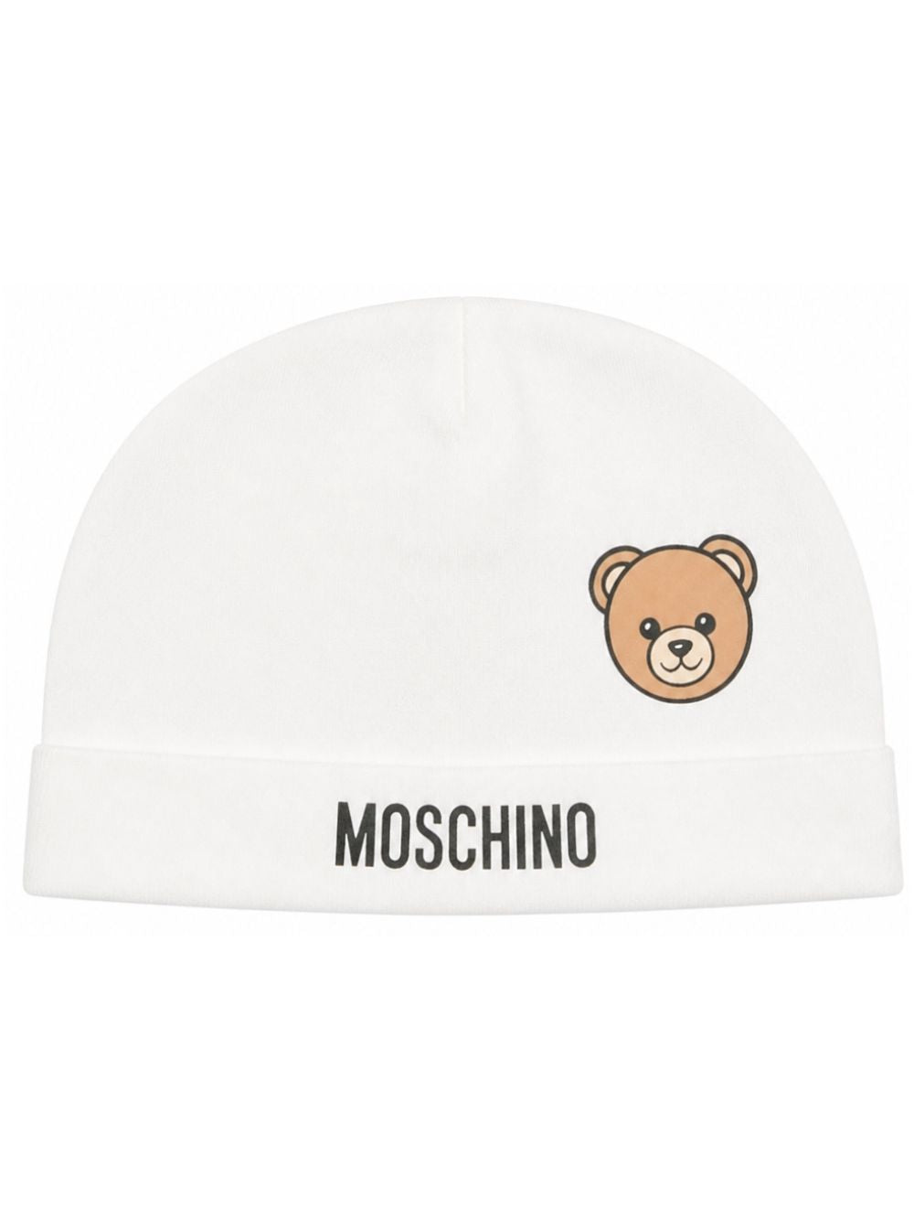 Berretto per neonati Moschino Kids bianco con dettaglio Teddy Bear MUX066LCA40 10063 MOSCHINO KIDS