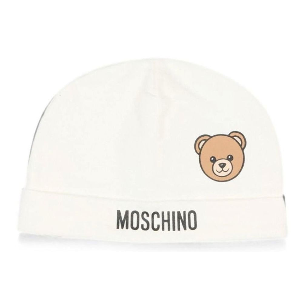 Berretto per neonati Moschino Kids bianco con dettaglio Teddy Bear MUX066LCA40 10063 MOSCHINO KIDS
