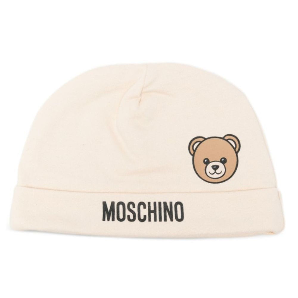 Berretto per neonati Moschino Kids beige con stampa grafica MUX066LCA40 20404 MOSCHINO KIDS