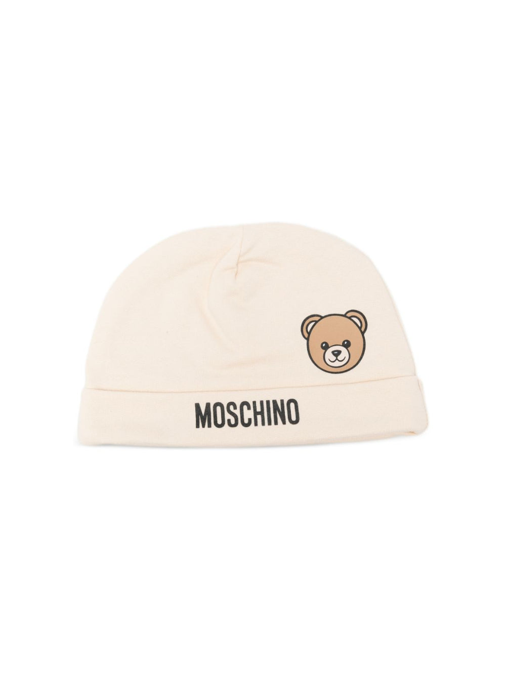 Berretto per neonati Moschino Kids beige con stampa grafica MUX066LCA40 20404 MOSCHINO KIDS