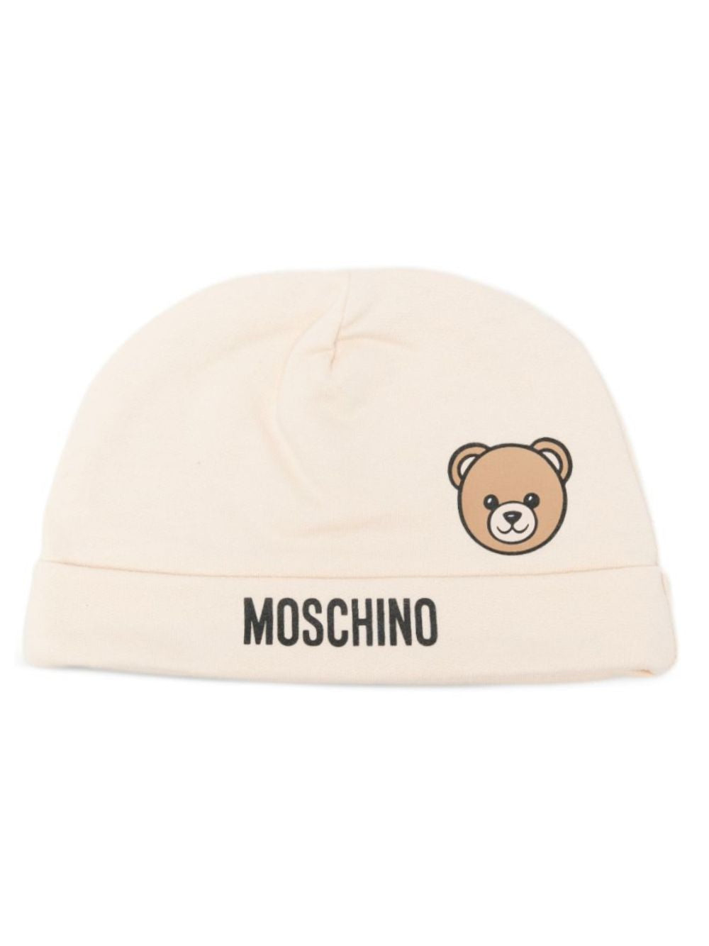 Berretto per neonati Moschino Kids beige con stampa grafica MUX066LCA40 20404 MOSCHINO KIDS