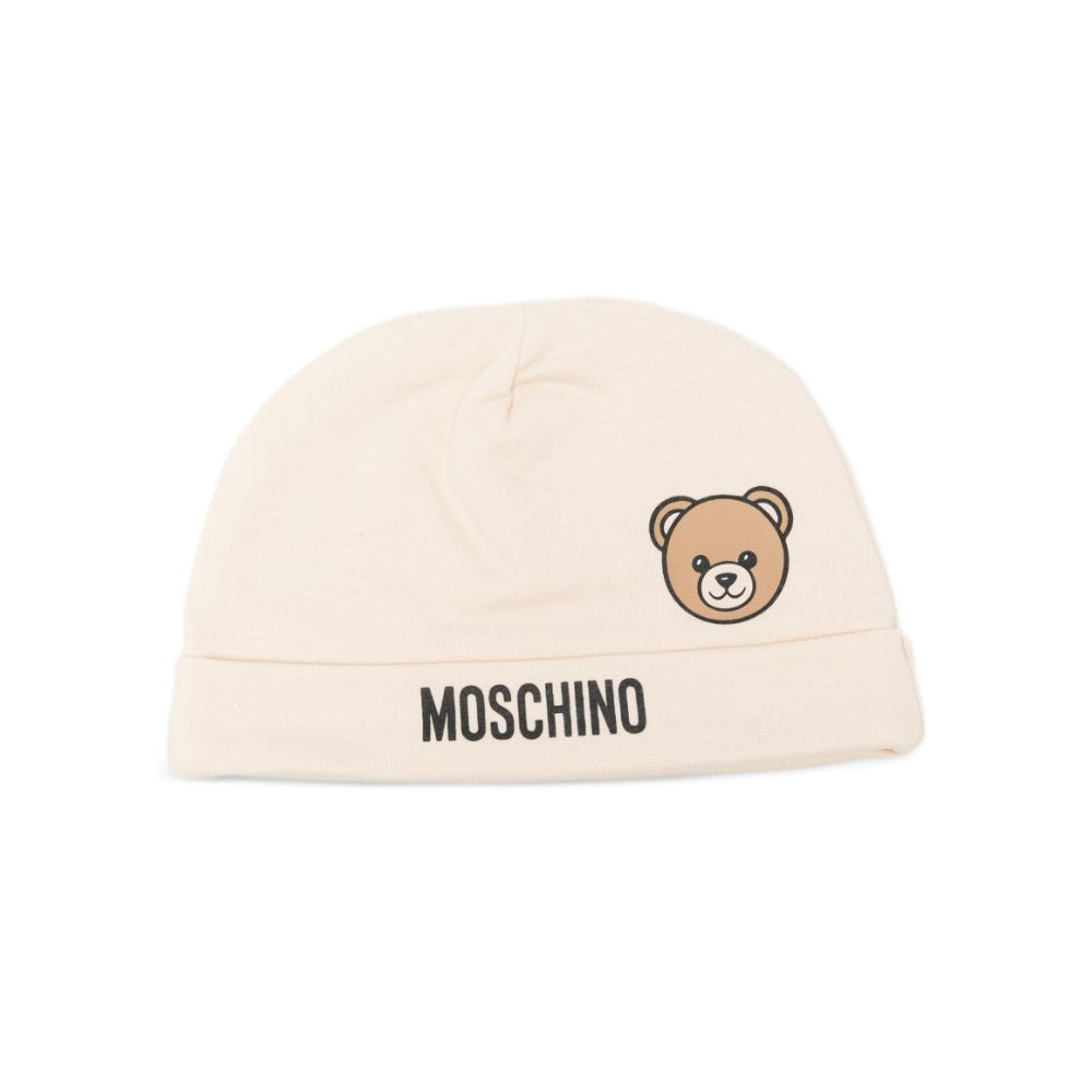 Berretto per neonati Moschino Kids beige con stampa grafica MUX066LCA40 20404 MOSCHINO KIDS