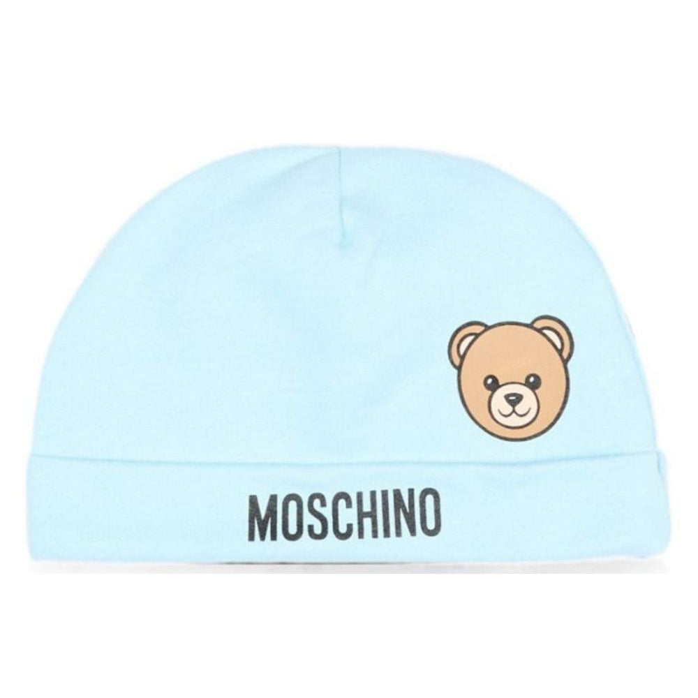 Cappellino per neonato Moschino Kids azzurro con motivo Teddy Bear MUX066LCA40 40304 MOSCHINO KIDS