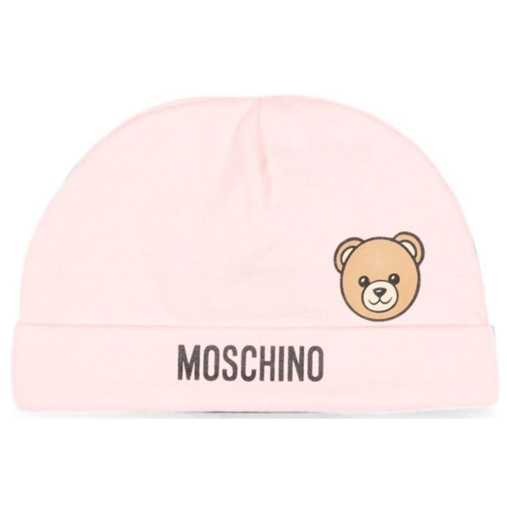 Berretto per neonata Moschino Kids rosa con dettaglio Teddy Bear MUX066LCA40 50209 MOSCHINO KIDS