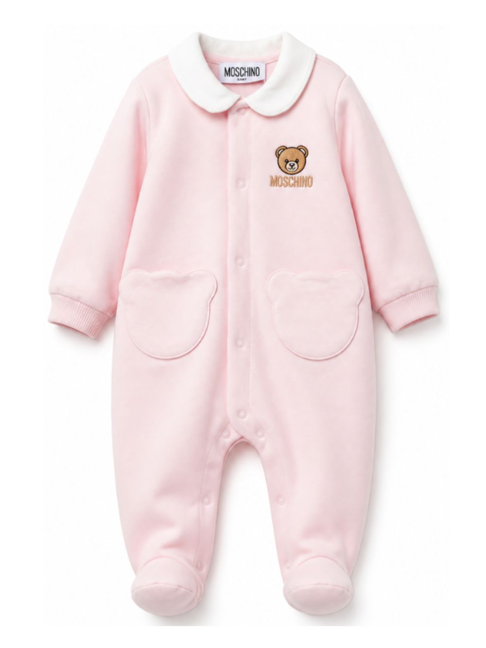 Tutina per neonata Moschino Kids rosa con motivo orsetto ricamato sul davanti MUY09DLCA40 50209 MOSCHINO KIDS