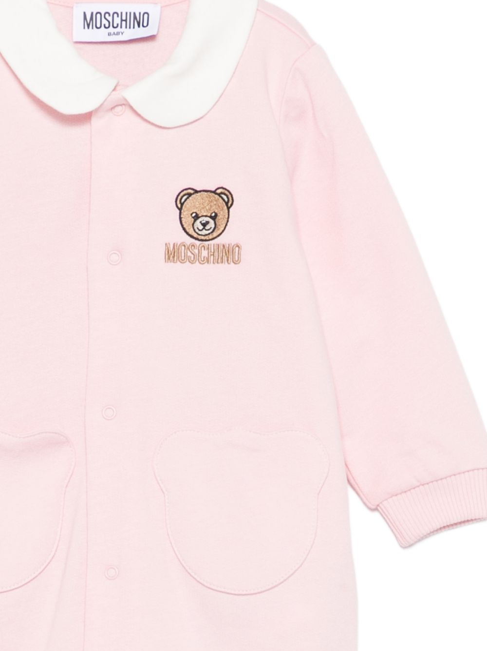 Tutina per neonata Moschino Kids rosa con motivo orsetto ricamato sul davanti MUY09DLCA40 50209 MOSCHINO KIDS