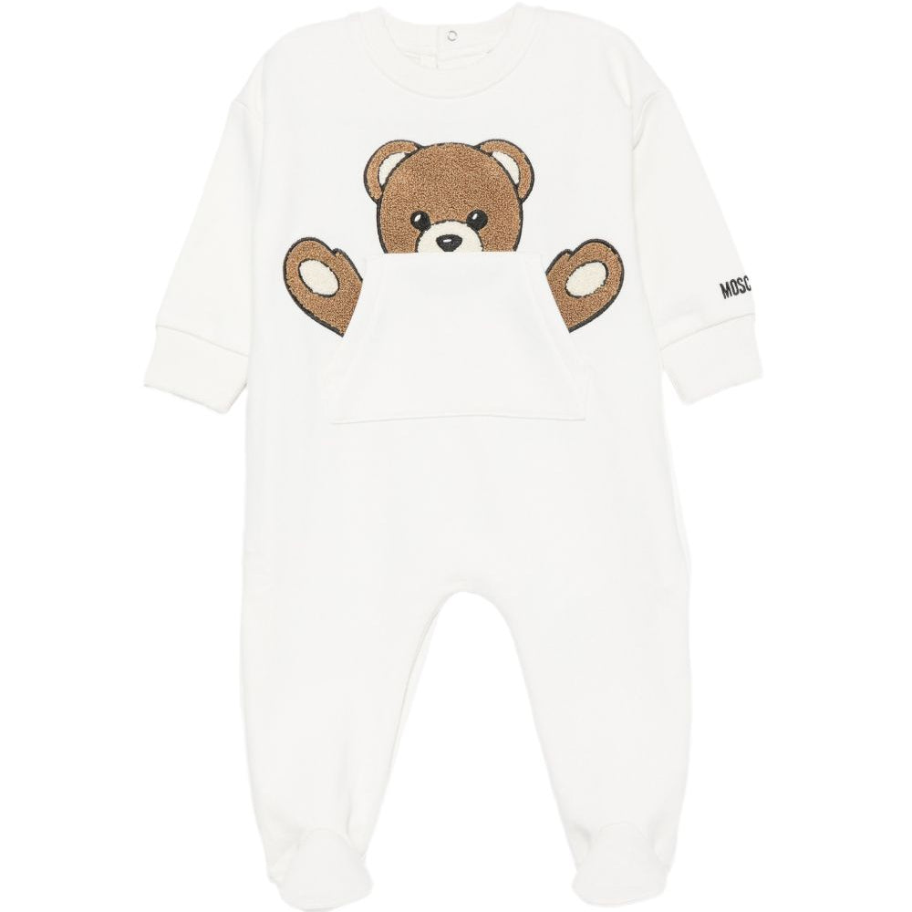 Tutina per neonati Moschino Kids bianca con toppa a forma di orsetto MUY09HLCA93 10063 MOSCHINO KIDS