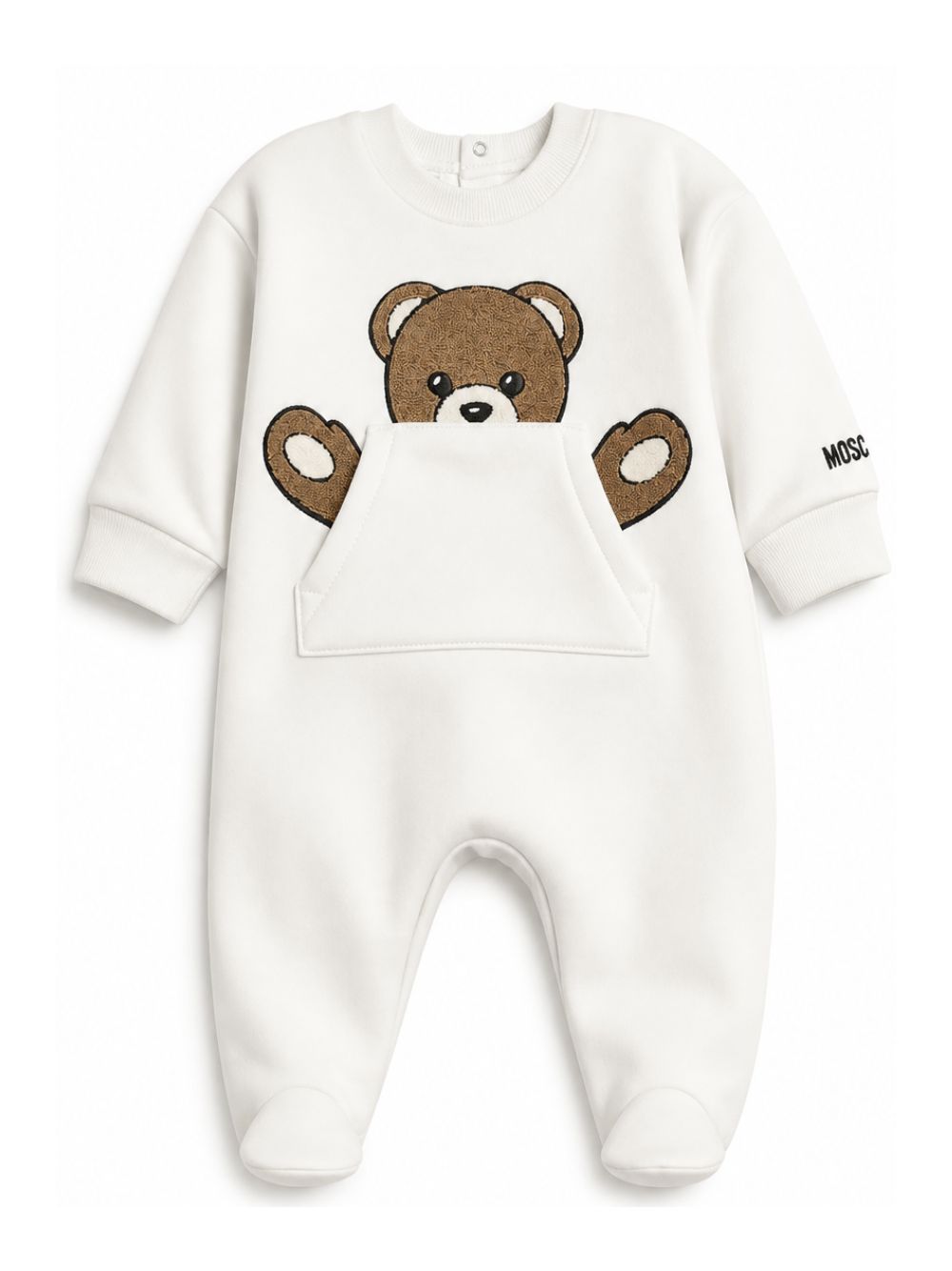 Tutina per neonati Moschino Kids bianca con toppa a forma di orsetto MUY09HLCA93 10063 MOSCHINO KIDS