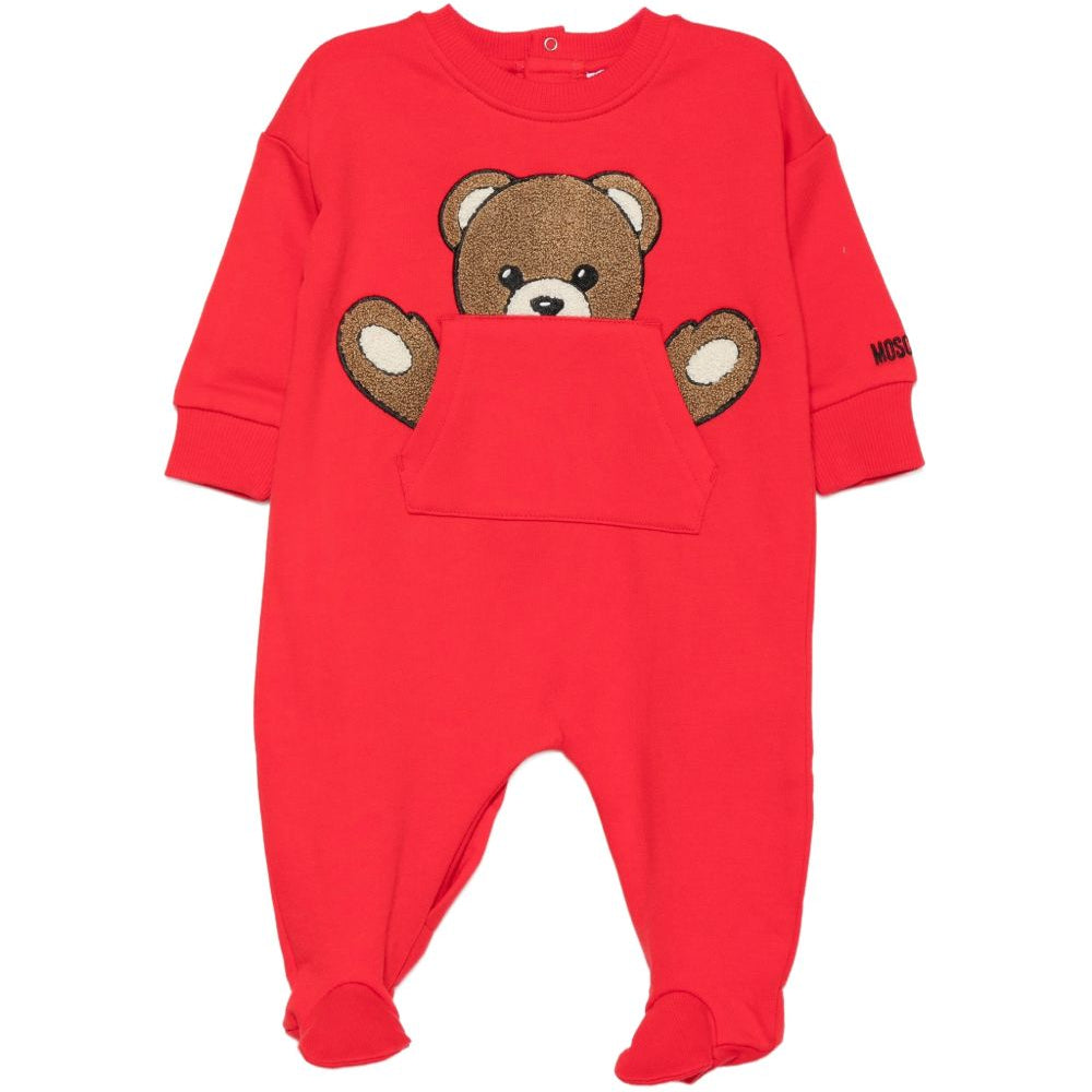 Tutina per neonati Moschino Kids rossa con toppa a forma di orsetto MUY09HLCA93 50109 MOSCHINO KIDS