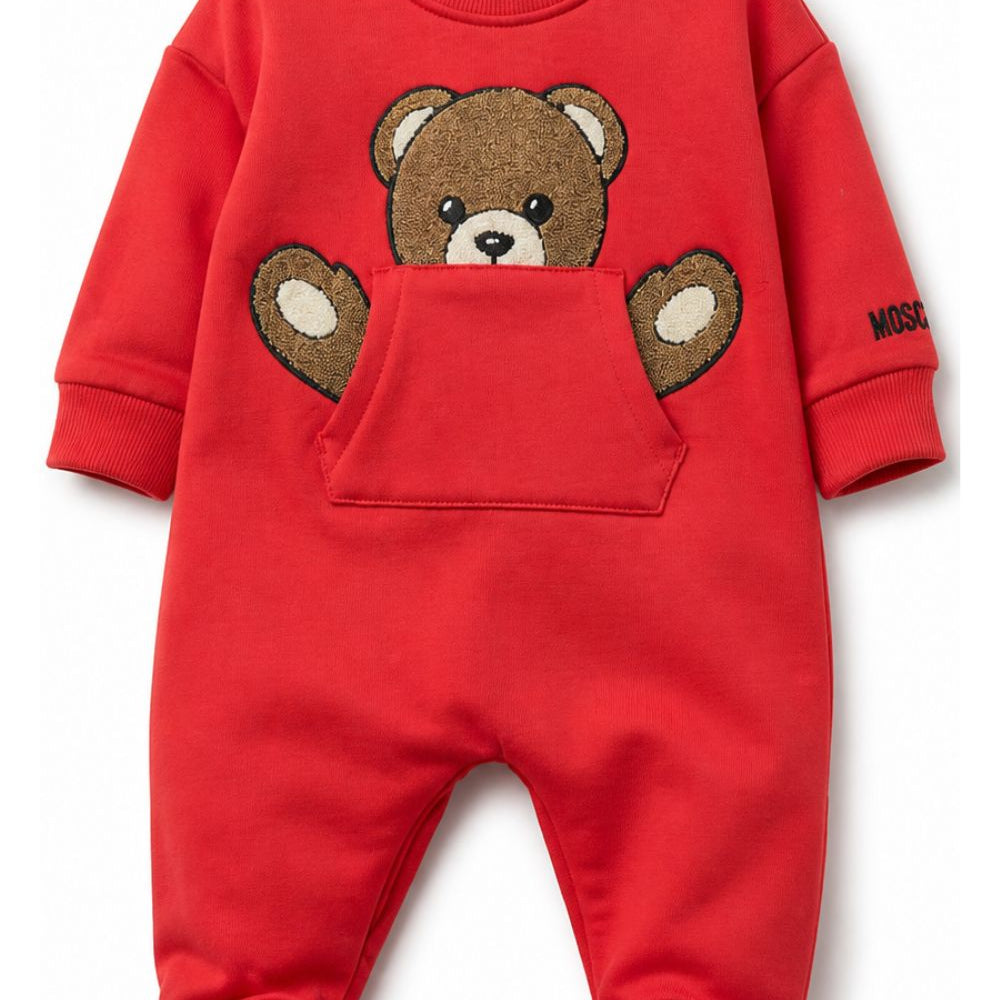 Tutina per neonati Moschino Kids rossa con toppa a forma di orsetto MUY09HLCA93 50109 MOSCHINO KIDS