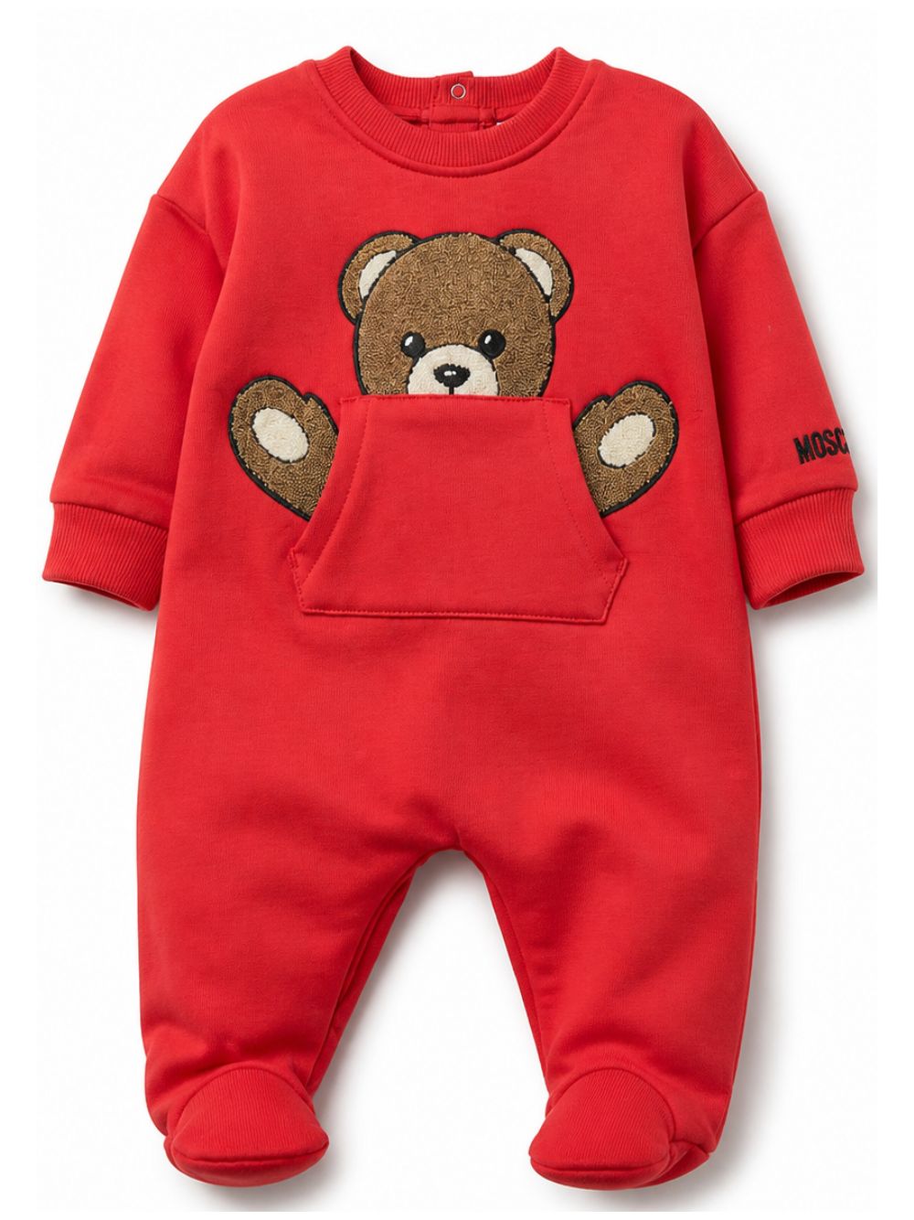 Tutina per neonati Moschino Kids rossa con toppa a forma di orsetto MUY09HLCA93 50109 MOSCHINO KIDS