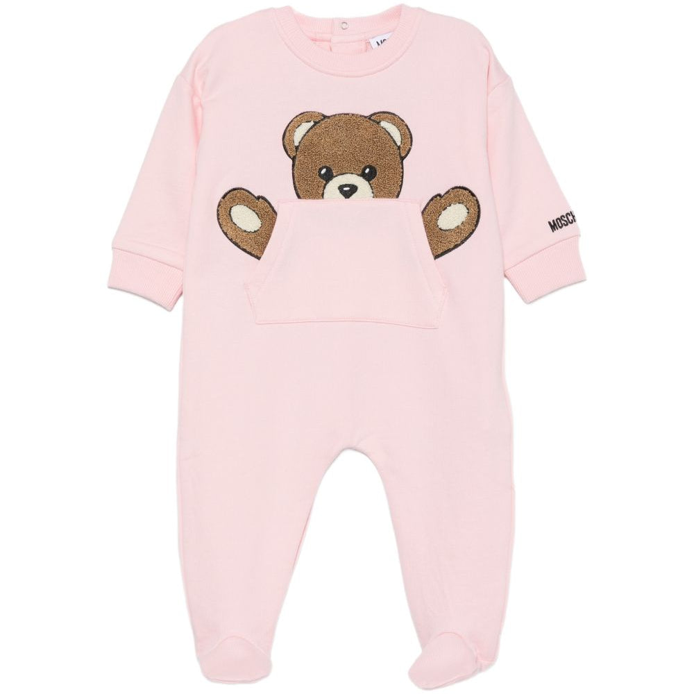 Tutina per neonata Moschino Kids rosa con toppa a forma di orsetto MUY09HLCA93 50209 MOSCHINO KIDS