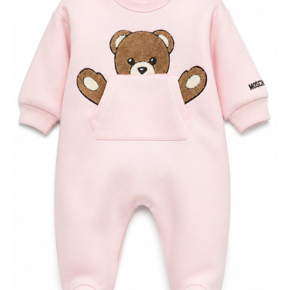 Tutina per neonata Moschino Kids rosa con toppa a forma di orsetto MUY09HLCA93 50209 MOSCHINO KIDS