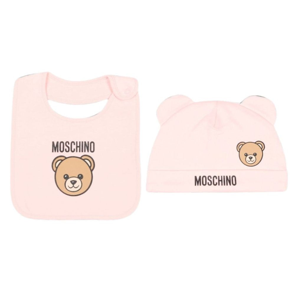 Set berretto e bavaglino per neonata Moschino Kids rosa con motivo Teddy Bear MUY09NLCA40 50209 MOSCHINO KIDS