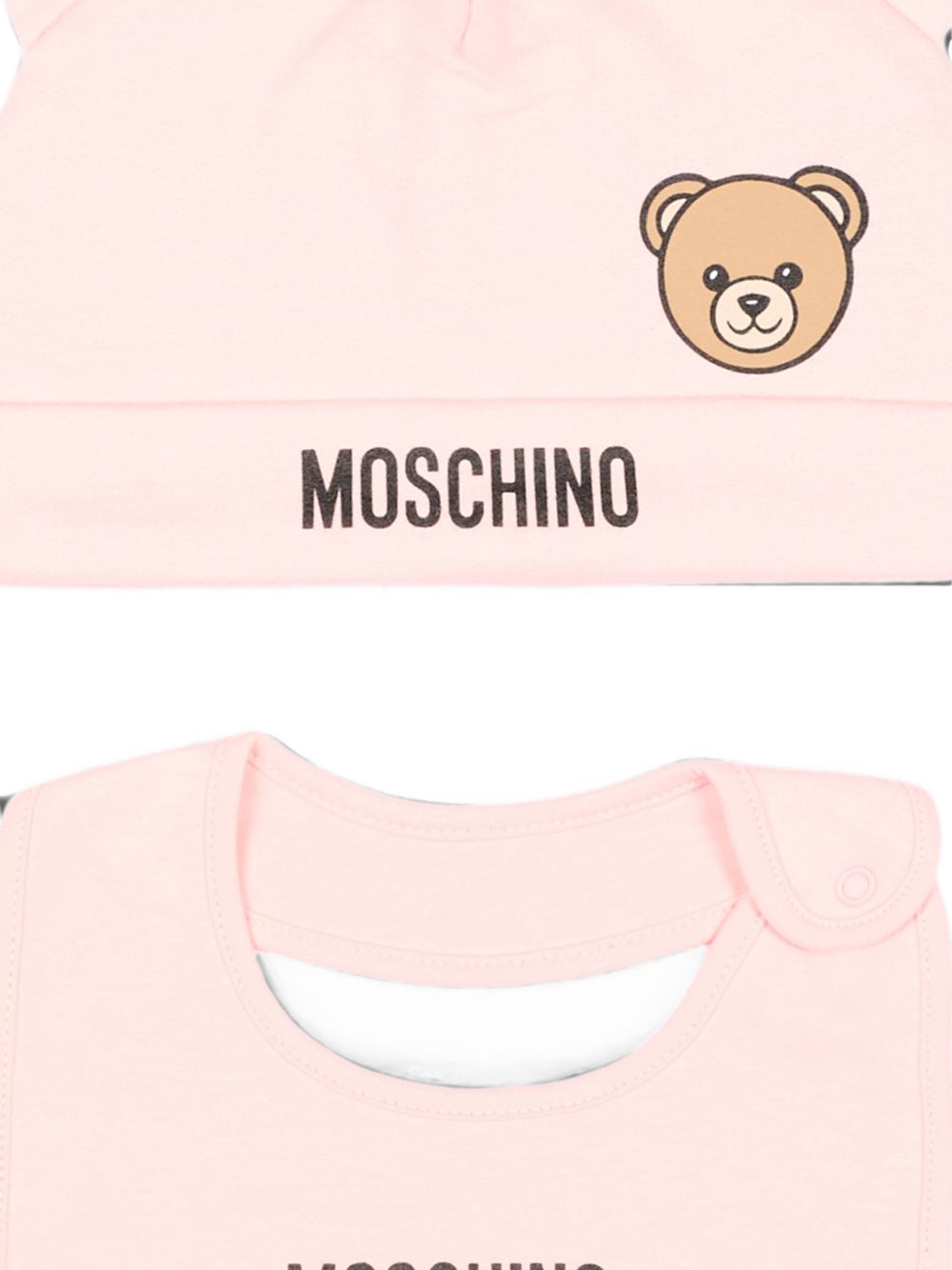 Set berretto e bavaglino per neonata Moschino Kids rosa con motivo Teddy Bear MUY09NLCA40 50209 MOSCHINO KIDS