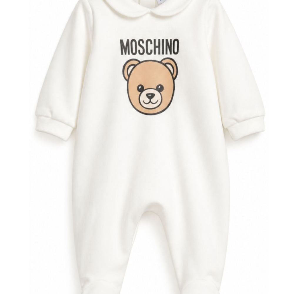 Tutina per neonati Moschino Kids bianca con motivo Teddy Bear MUY09OLCA40 10063 MOSCHINO KIDS