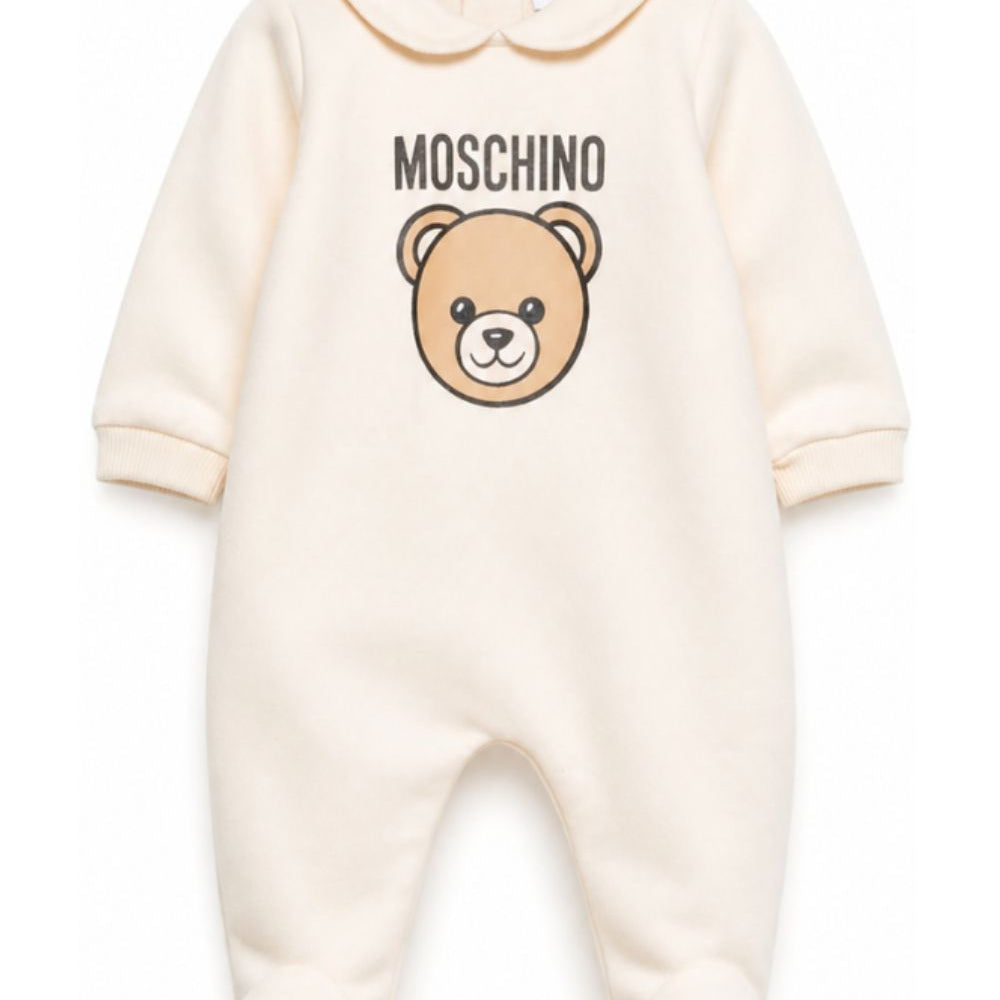 Tutina per neonati Moschino Kids beige con motivo Teddy Bear MUY09OLCA40 20404 MOSCHINO KIDS