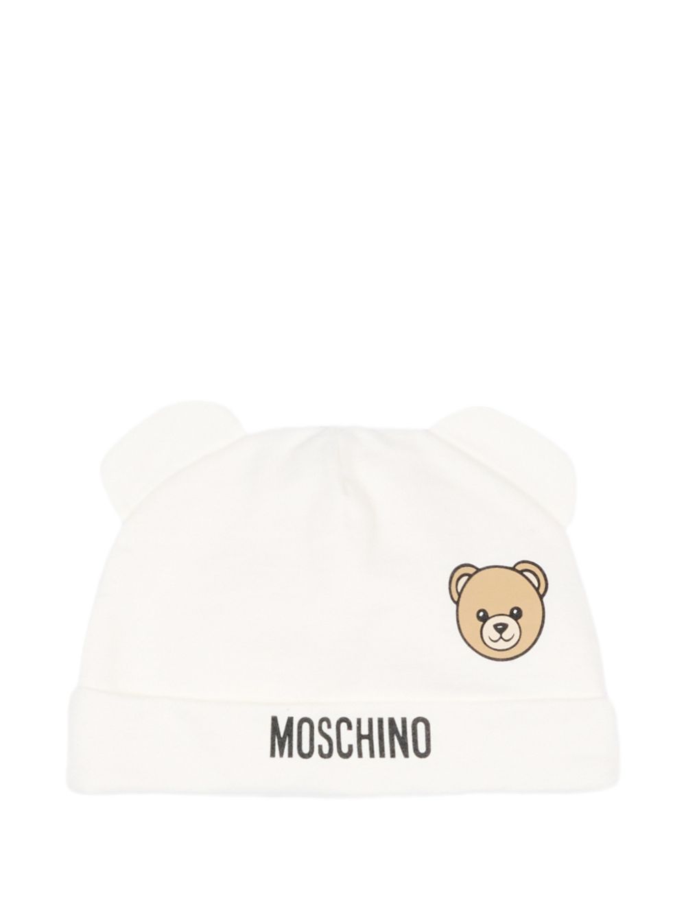 Set tutina, berretto e bavaglino per neonati Moschino Kids bianco con stampa Teddy Bear MUY09PLCA40 10063 MOSCHINO KIDS