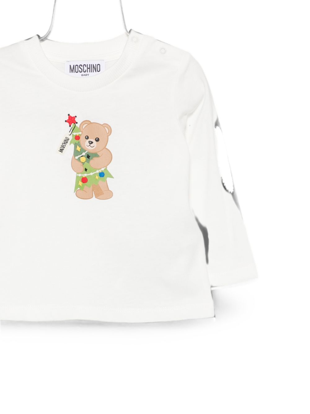 T-shirt per neonato Moschino Kids bianca con stampa orsacchiotto a maniche lunghe MVO014LAA10 10063 MOSCHINO KIDS