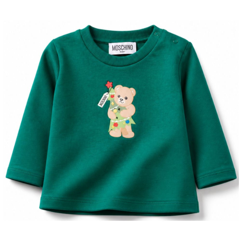 T-shirt per neonato Moschino Kids verde con motivo Teddy bear natalizio MVO014LAA10 30327 MOSCHINO KIDS