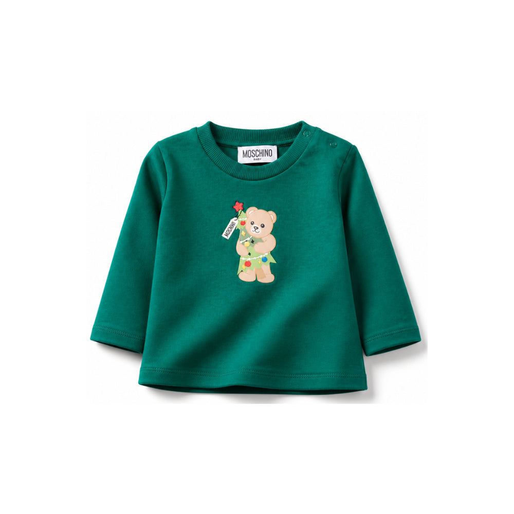 T-shirt per neonato Moschino Kids verde con motivo Teddy bear natalizio MVO014LAA10 30327 MOSCHINO KIDS
