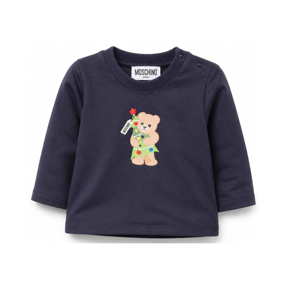 T-shirt per neonato Moschino Kids blu navy con stampa orsacchiotto a maniche lunghe MVO014LAA10 40016 MOSCHINO KIDS