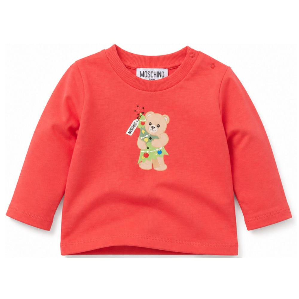 T-shirt per neonato Moschino Kids rossa con stampa orsacchiotto a maniche lunghe MVO014LAA10 50109 MOSCHINO KIDS