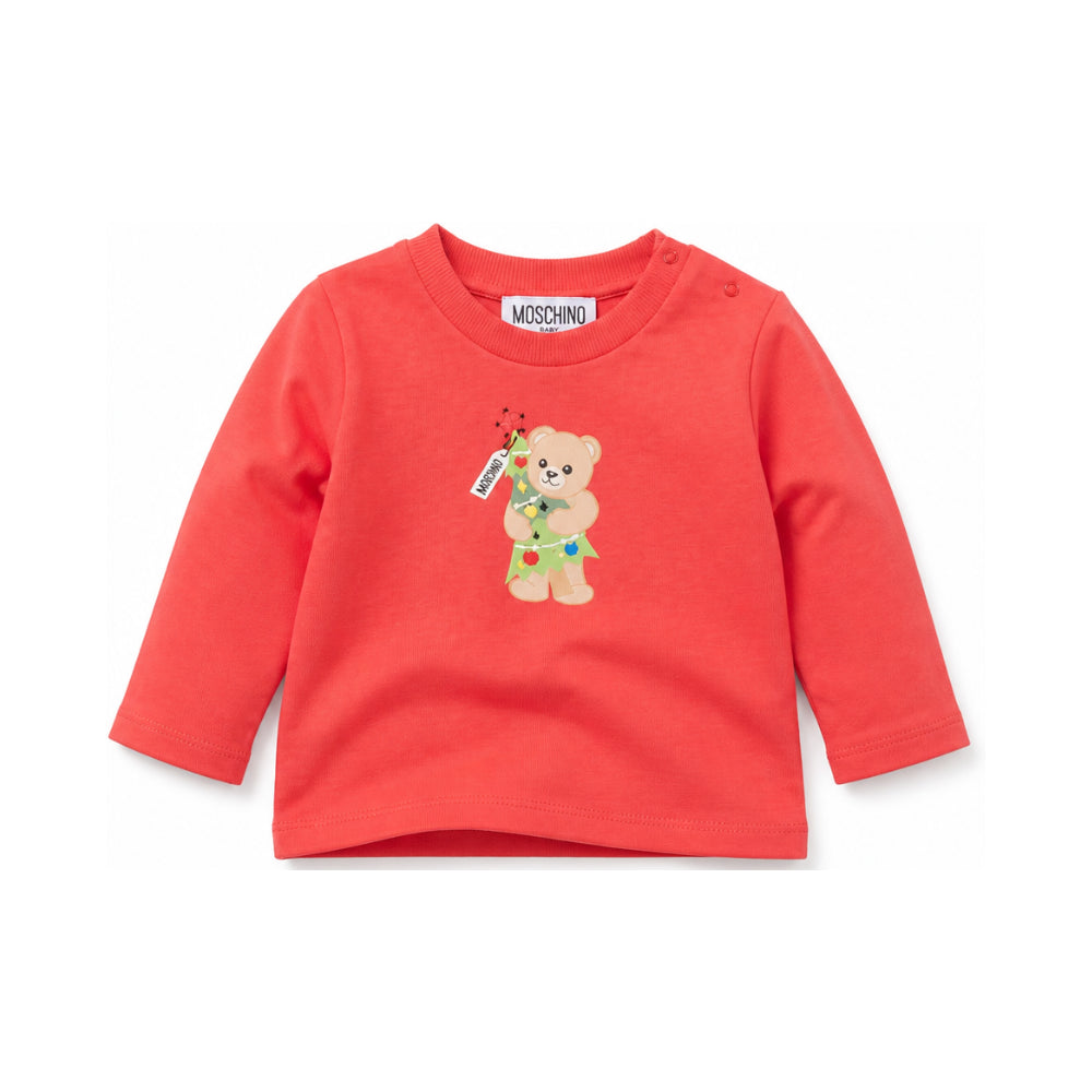 T-shirt per neonato Moschino Kids rossa con stampa orsacchiotto a maniche lunghe MVO014LAA10 50109 MOSCHINO KIDS