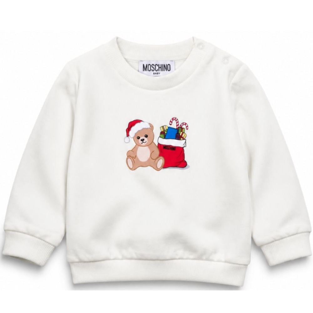 Felpa per neonato moschino Kids bianca con stampa grafica orsetto MZF060LCA61 10063 MOSCHINO KIDS