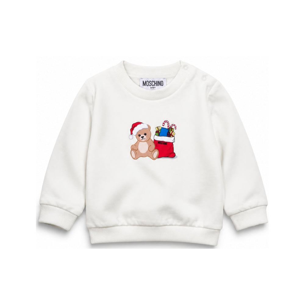 Felpa per neonato moschino Kids bianca con stampa grafica orsetto MZF060LCA61 10063 MOSCHINO KIDS