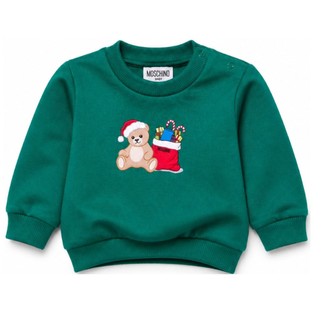 Felpa per neonati Moschino Kids verde con stampa orsacchiotto sul davanti MZF060LCA61 30327 MOSCHINO KIDS
