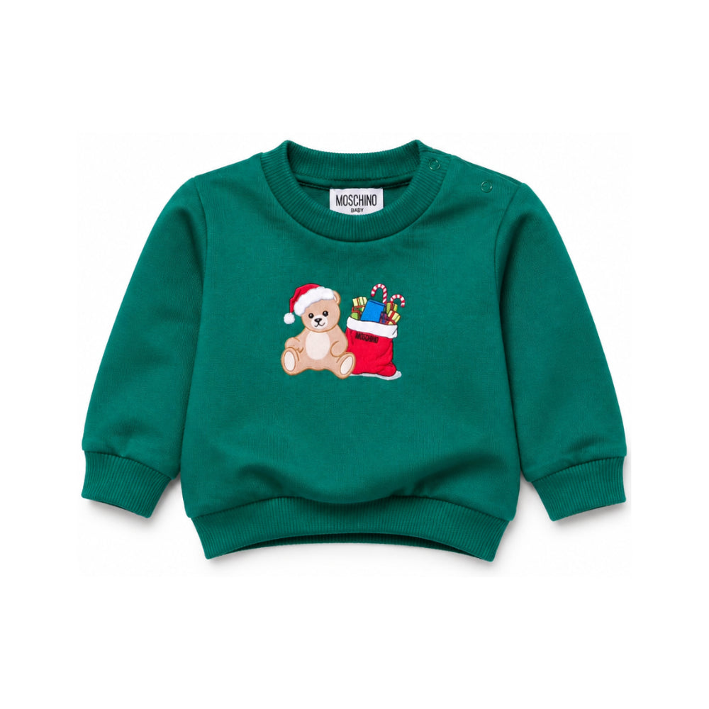Felpa per neonati Moschino Kids verde con stampa orsacchiotto sul davanti MZF060LCA61 30327 MOSCHINO KIDS