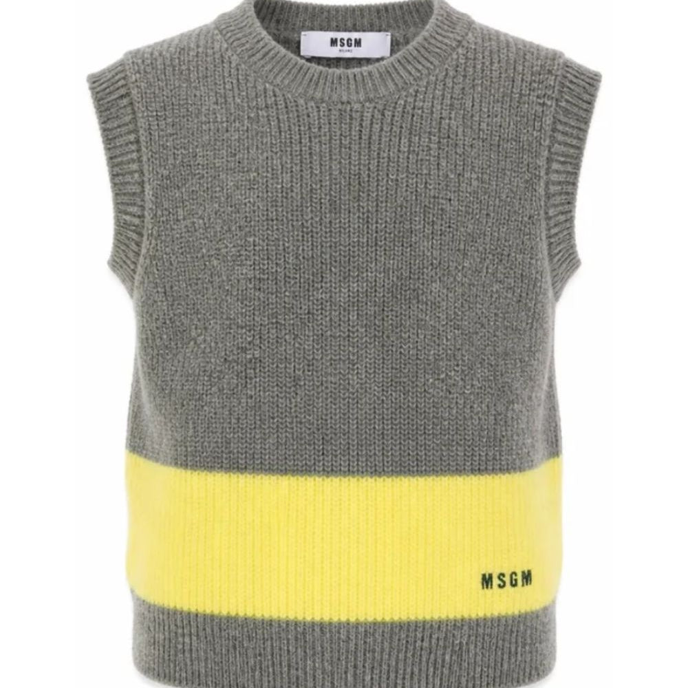 Gilet per bambino Msgm Kids grigio senza maniche con rifiniture a coste F6MSJBJP230 104 MSGM KIDS